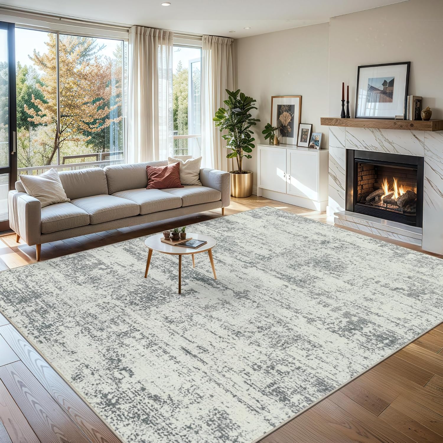 Modern Abstract Area Rug | Washable | Non-Slip | Stain Resistant | Soft Low Pile | Multiple Sizes & Colors