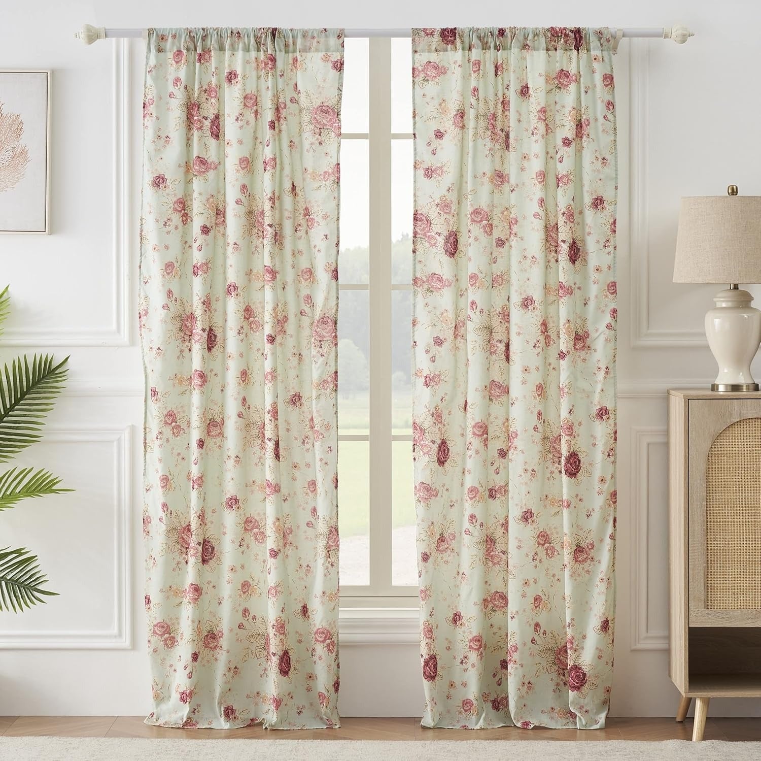 Antique Rose 100% Cotton Curtain Collection | Rod Pocket | Panel or Valance