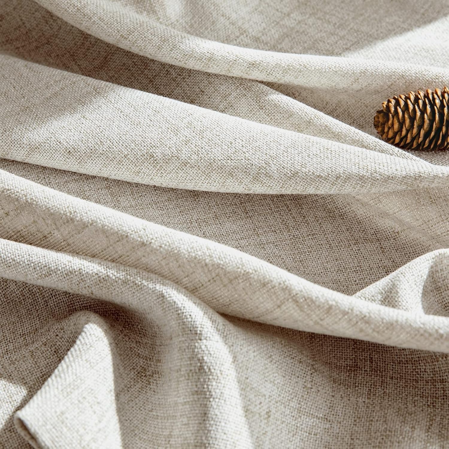 Linen-Look Curtains with Ruffle Tape | Semi-Sheer | Beige | Multiple Sizes | Rod, Hook & Drawstring