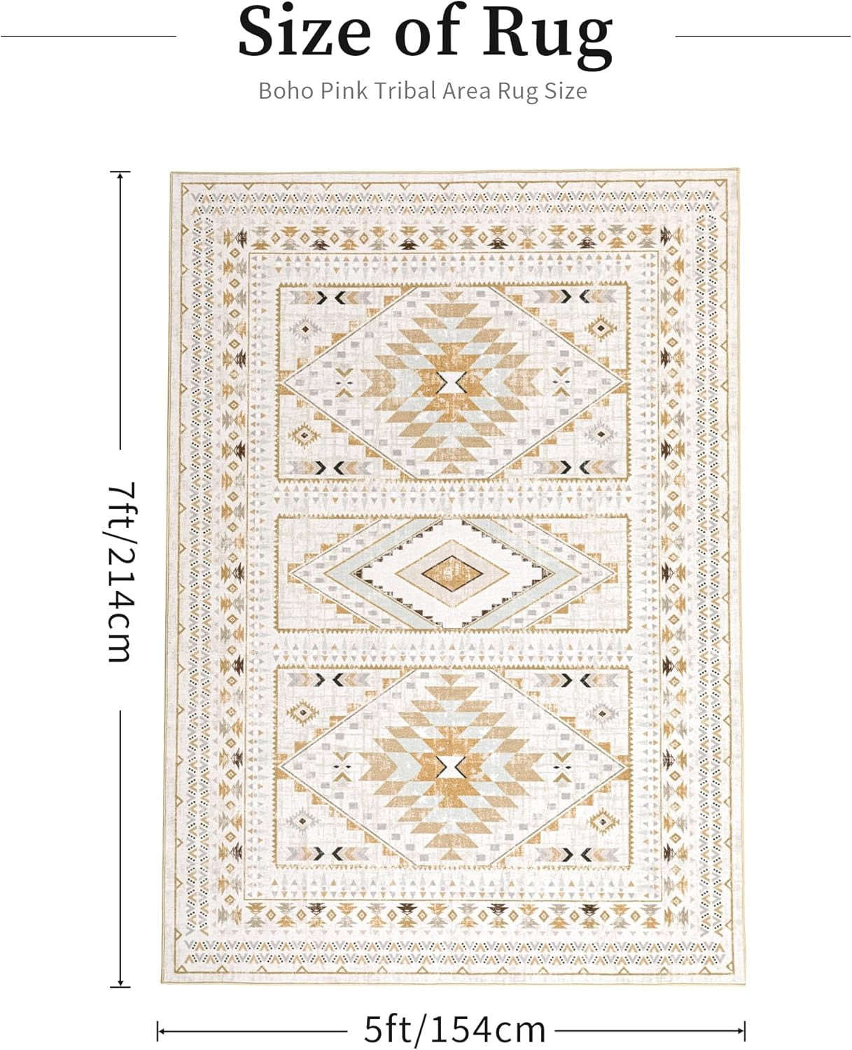 Pink Boho Tribal Area Rug | Geometric Medallion | Washable | Non-Slip | Soft Low Pile | 3 Sizes
