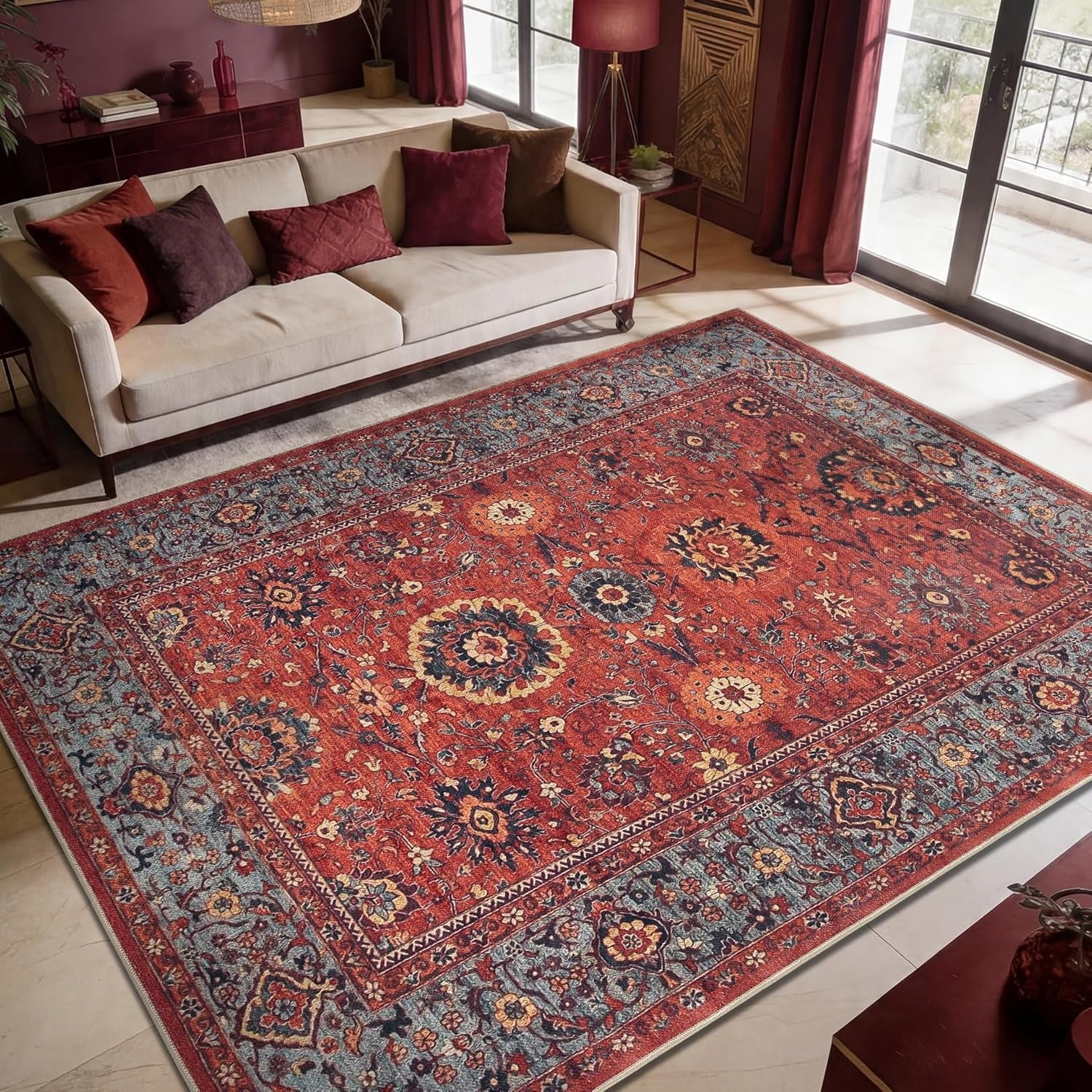 Vintage Moroccan Area Rug | Machine Washable | Non-Slip Backing | Low Pile | Multiple Sizes