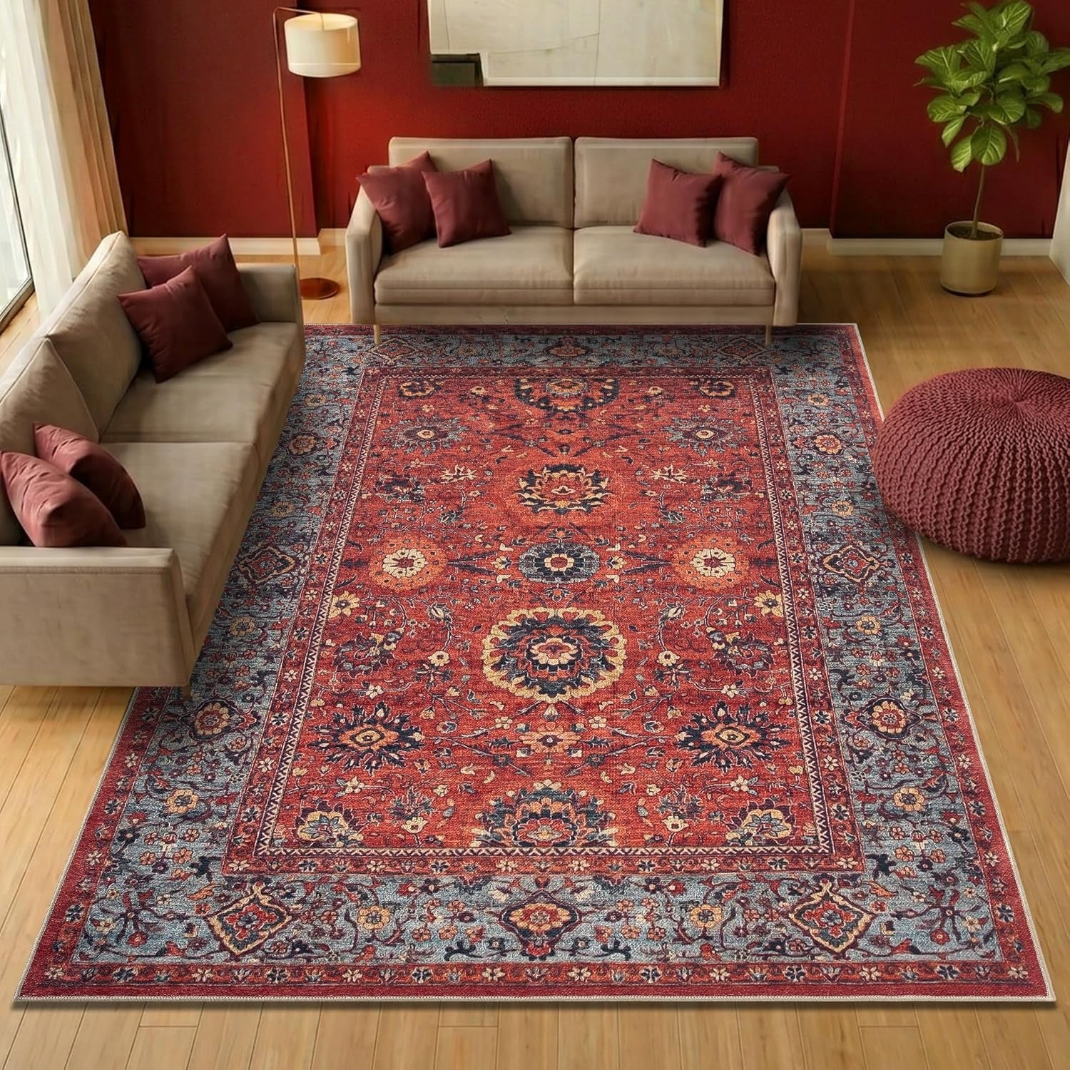 Vintage Moroccan Area Rug | Machine Washable | Non-Slip Backing | Low Pile | Multiple Sizes