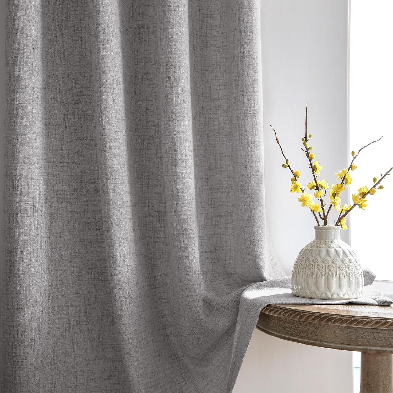 Linen-Look Curtains with Ruffle Tape | Semi-Sheer | Beige | Multiple Sizes | Rod, Hook & Drawstring