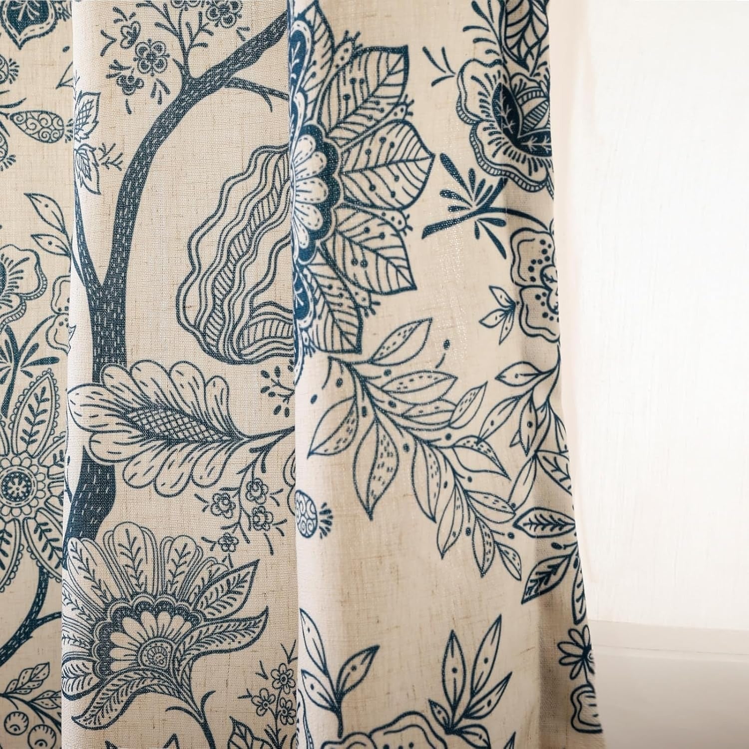 Vintage Linen Semi-Blackout Curtains with Grommets | Red Floral Cottage Style | Living Room, Bedroom & Kitchen | 2 Panels