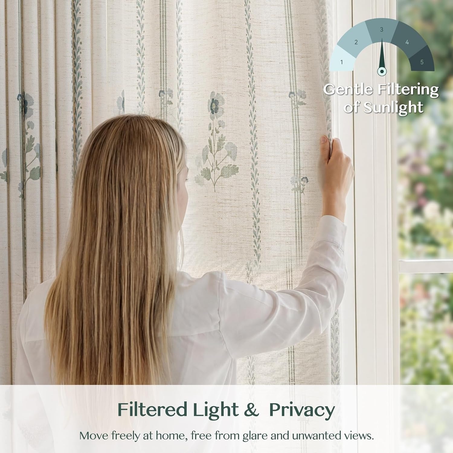 Pinch Pleat Floral Curtains | Heavyweight Linen Blend | Light Filtering | Hooks Included | 2 Panels