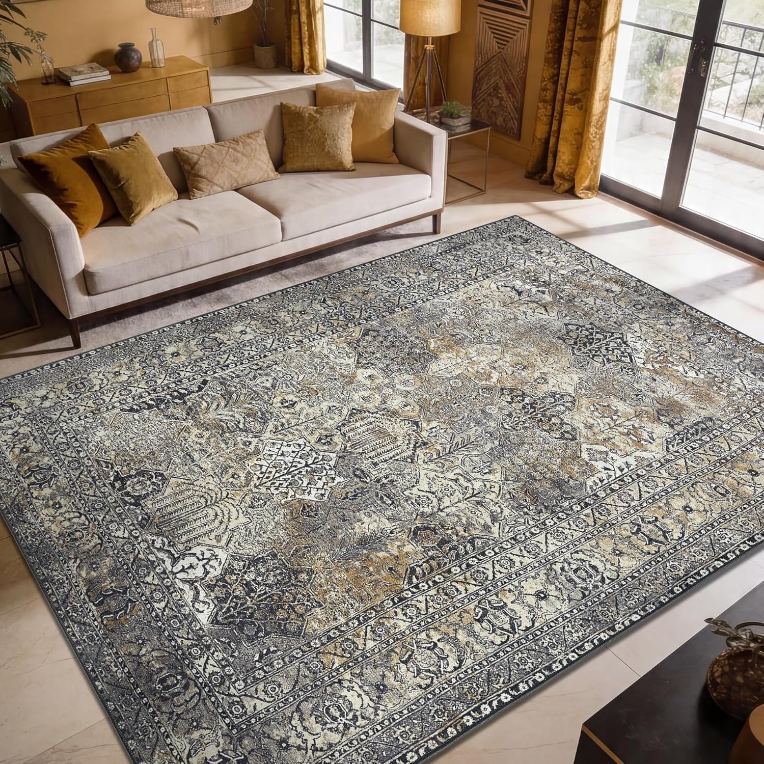 Vintage Moroccan Area Rug | Machine Washable | Non-Slip Backing | Low Pile | Multiple Sizes