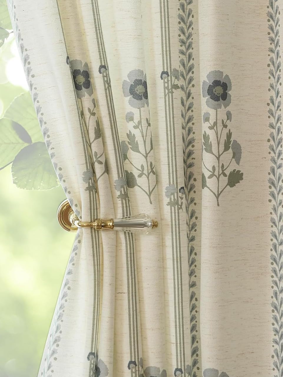 Pinch Pleat Floral Curtains | Heavyweight Linen Blend | Light Filtering | Hooks Included | 2 Panels