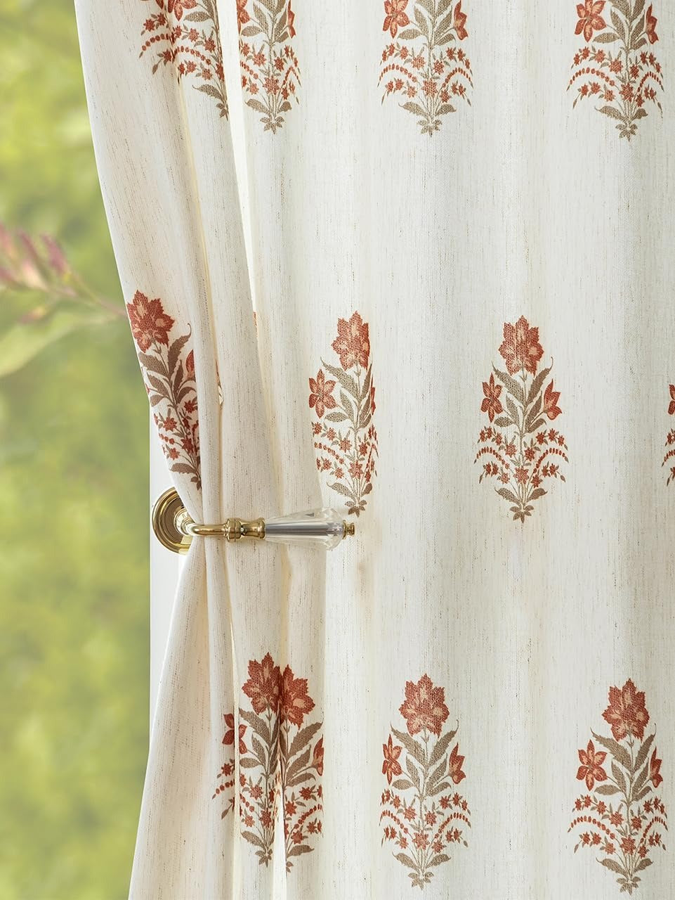 Pinch Pleat Floral Curtains | Heavyweight Linen Blend | Light Filtering | Hooks Included | 2 Panels
